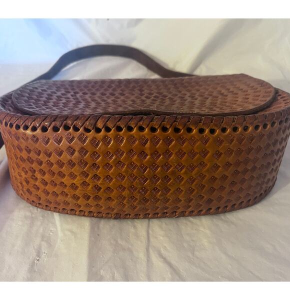 Vintage handmade, Brown leather crossbody bag - Picture 3 of 16
